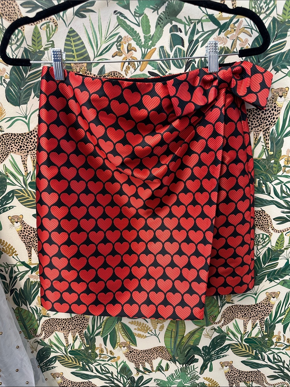 J. Crew Red Heart-Print Wrap Skirt